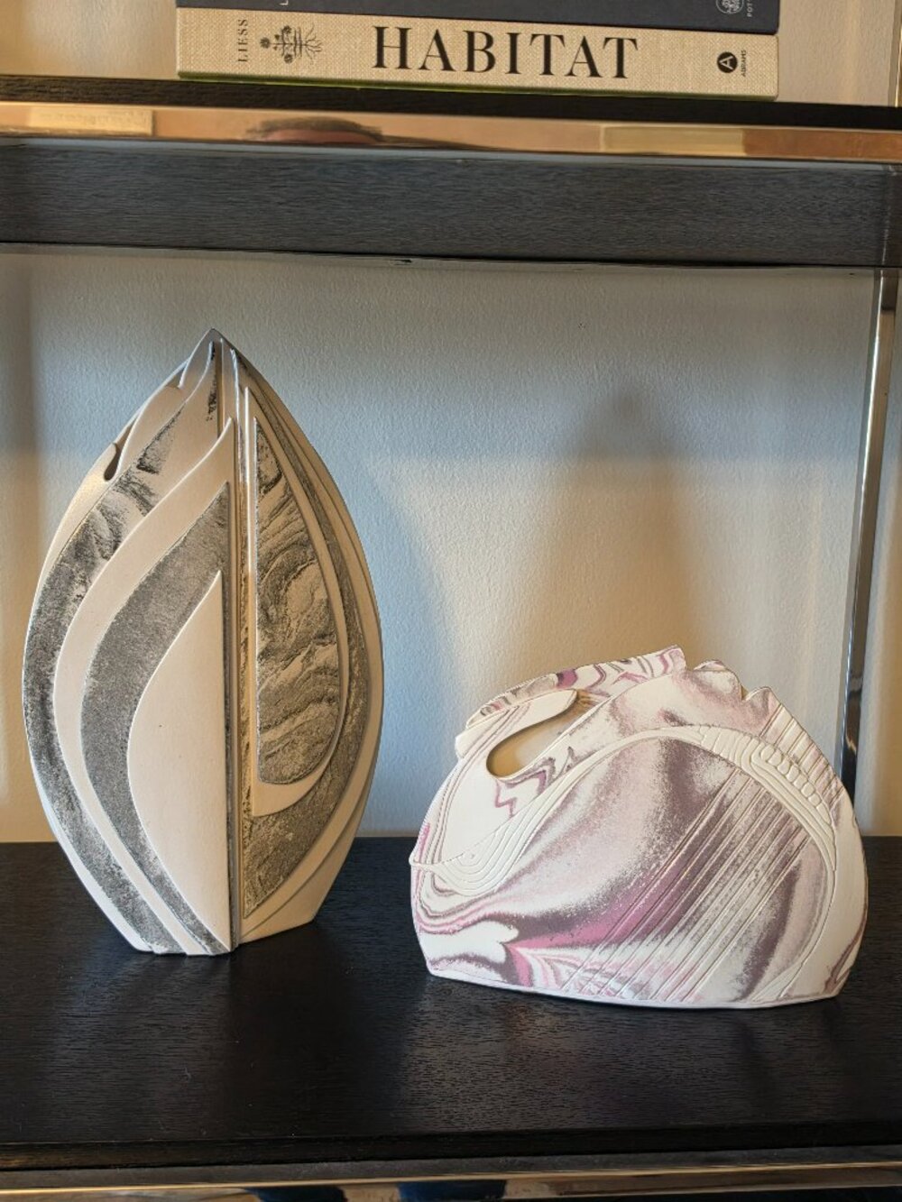 Carolyn Leung Signed Abstract Marbled Ceramic Sculptures